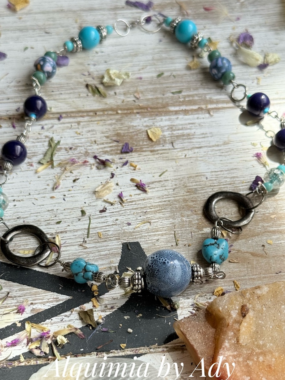 Fall + Turquoise, Navy & Aqua Mixed Bead Necklace